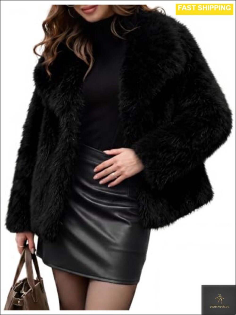 Cropped Faux Fur Coat Fluffy Shaggy Jacket Women Winter Outerwear